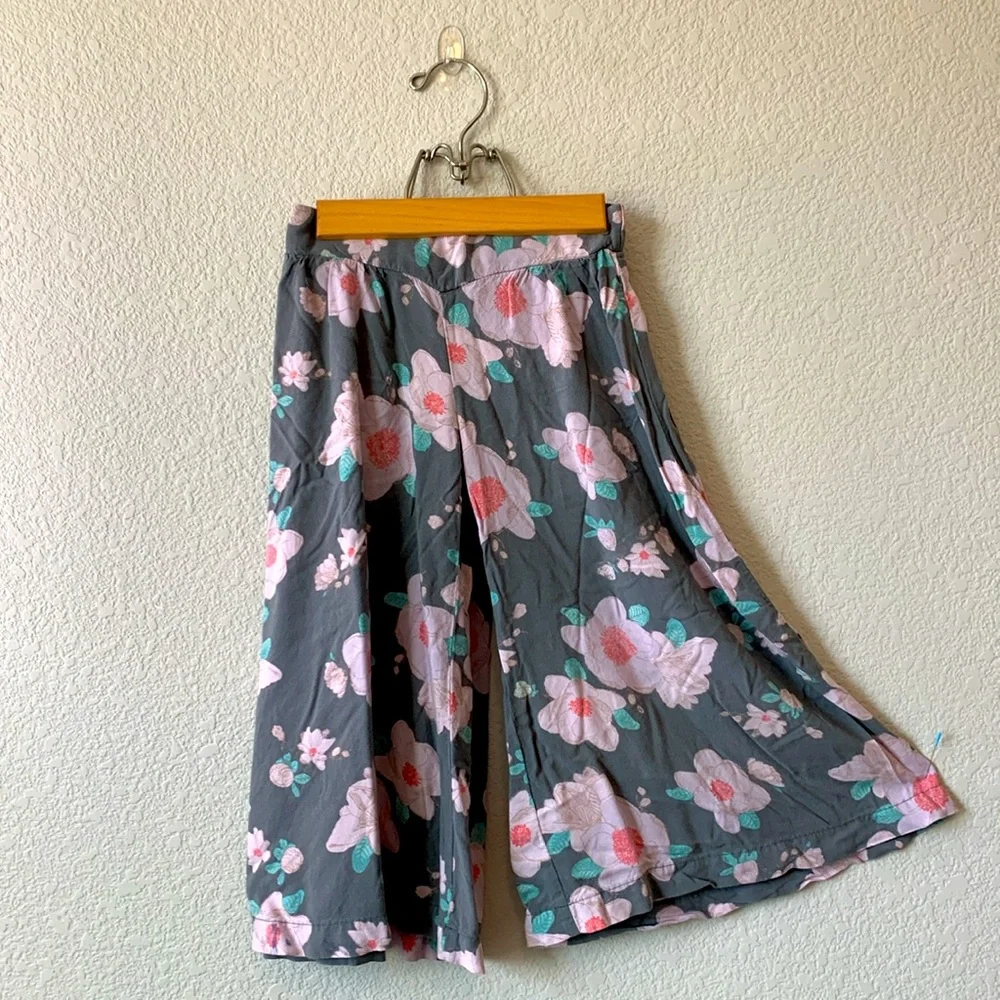 Old Navy Floral Gray Midi Skirt with Pink and Teal Flowers